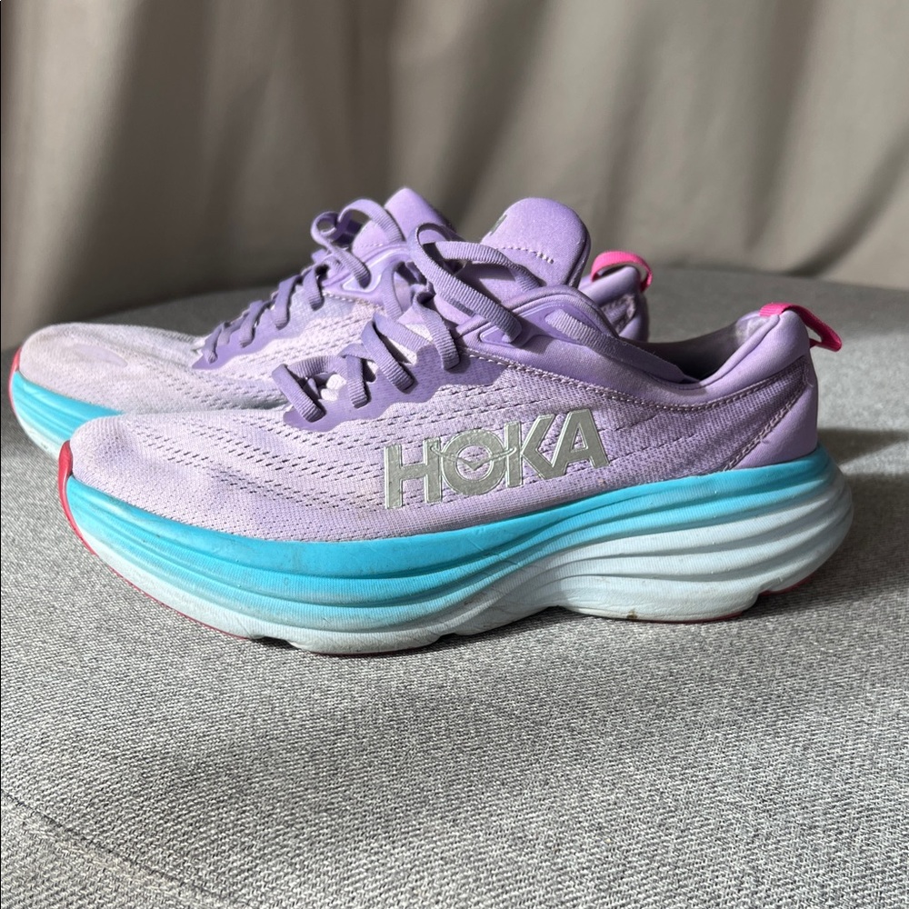 Hoka Bondi  8 Lavender /Turquoise Athletic Shoes